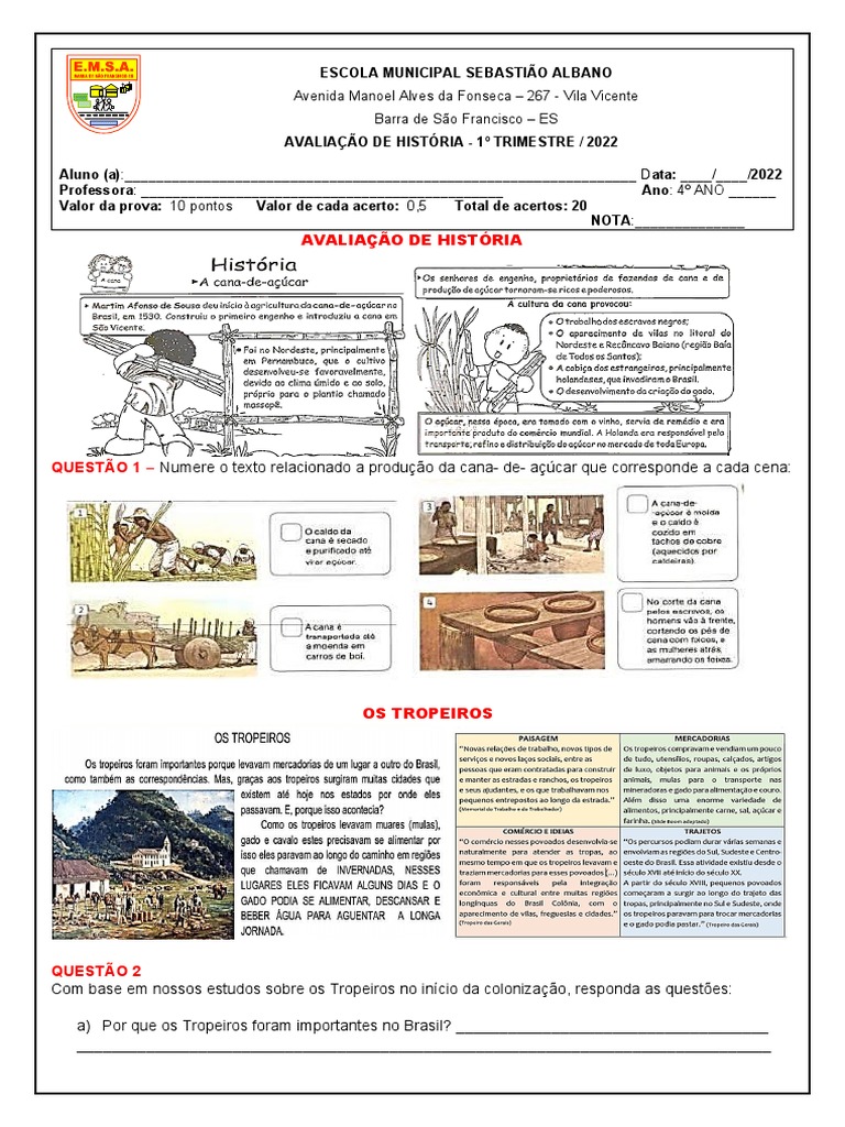 Avaliação de História - 4 Ano | PDF