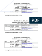 D.A.V. Public School, Kurukshetra: Date Timings Subject Google Meet Link