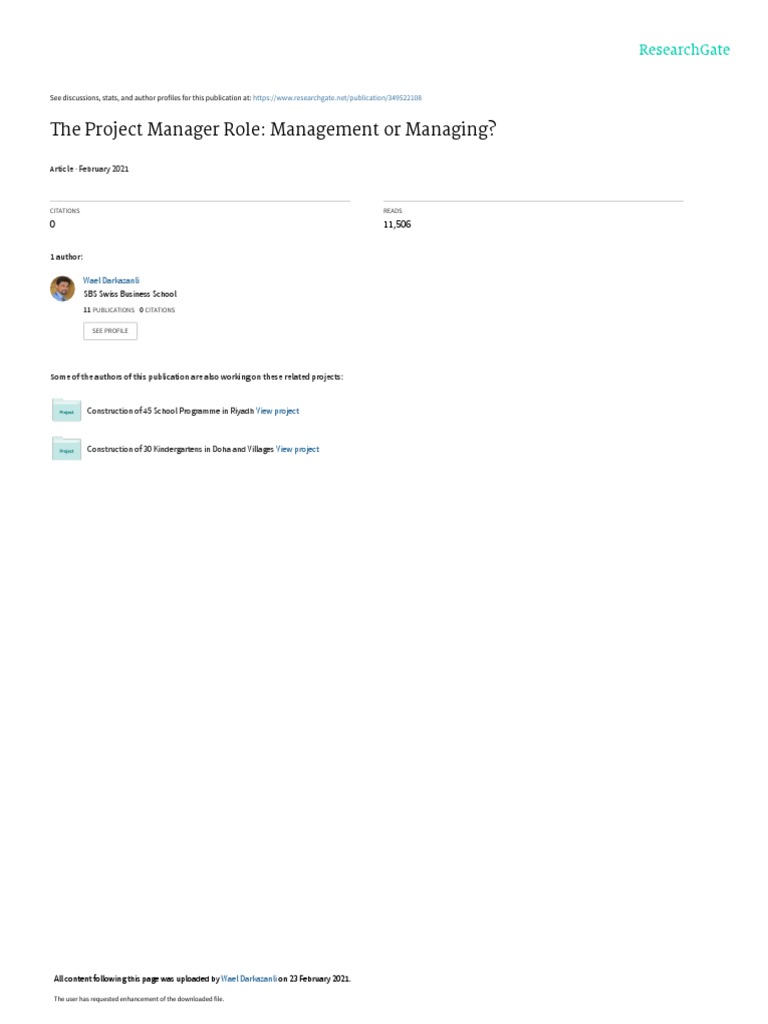 The Project Manager Role: Management or Managing?: February 2021 | PDF ...