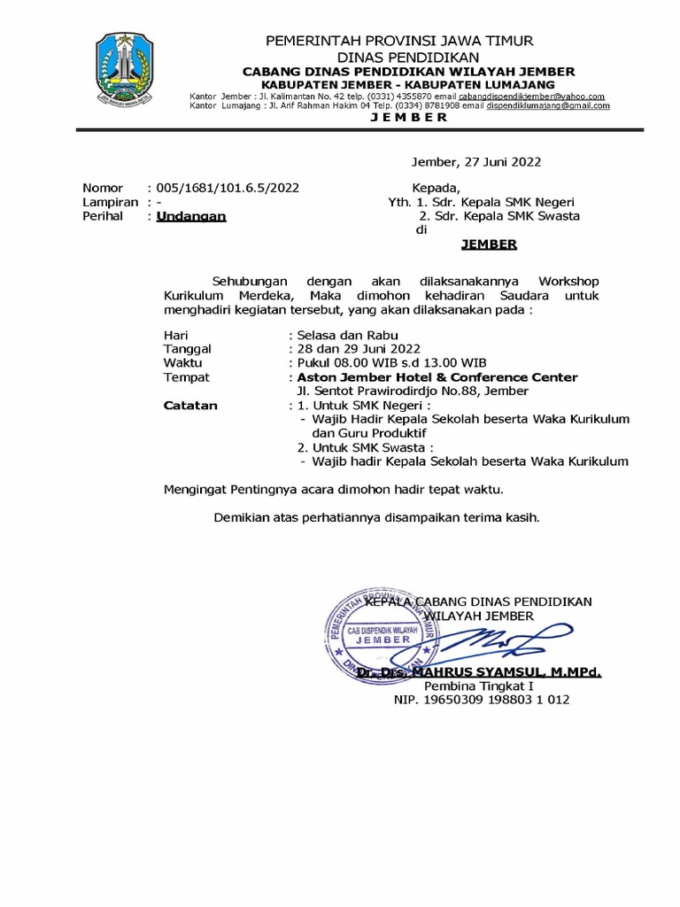 Undangan Workshop Kurikulum Merdeka 2022 | PDF