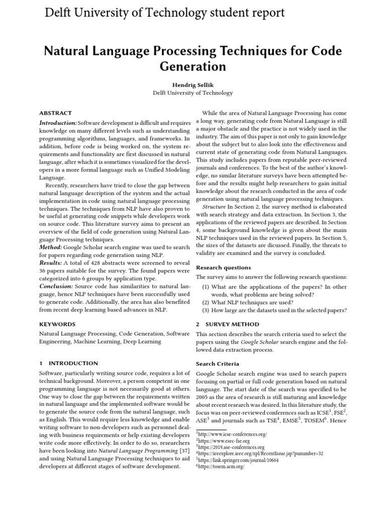 NLP Techniques for Code Generation | PDF | Deep Learning | Part Of Speech