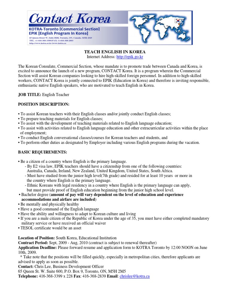 Teach English in Korea: EPIK Program | PDF | South Korea | World Politics
