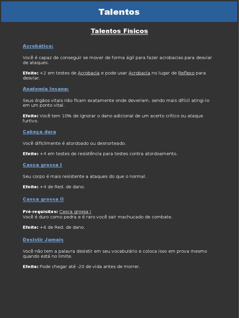 Talentos para RPG e Combate | PDF