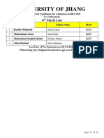 University of Jhang: 6 Merit List