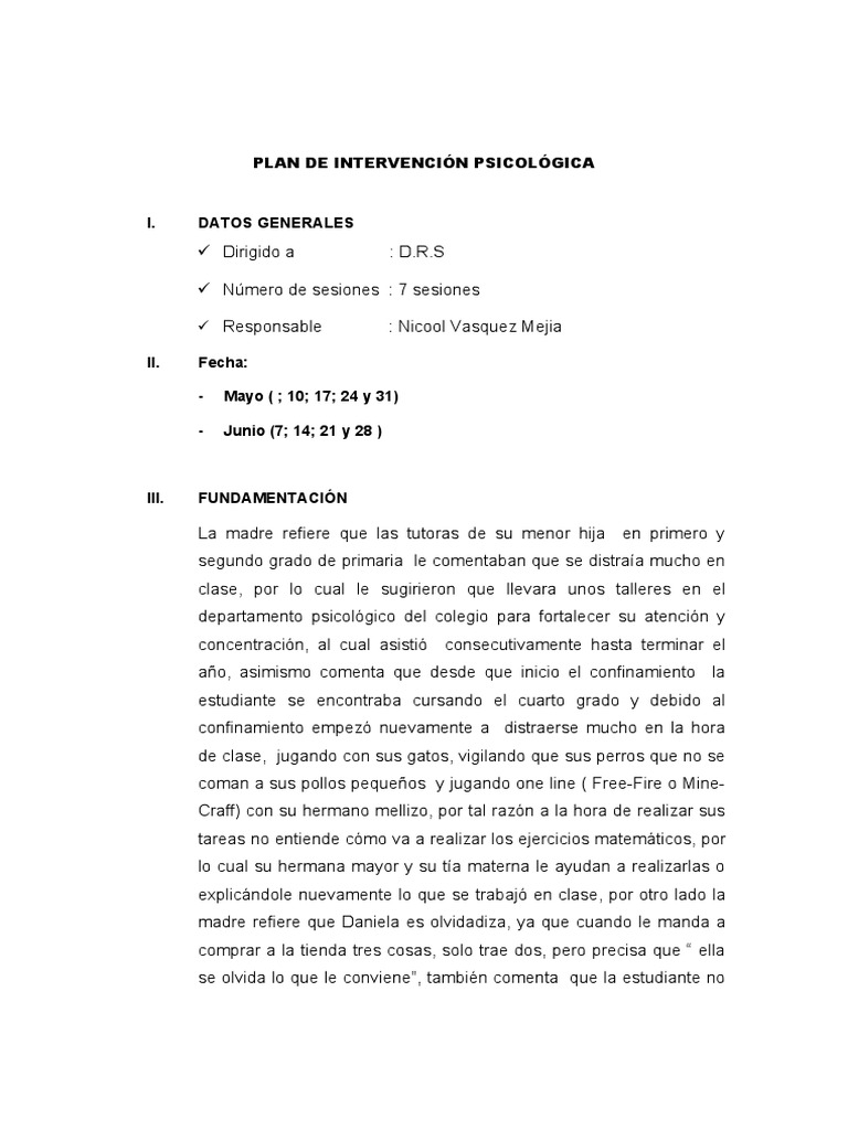 Educativa-Plan de Intervencion Psicologica | PDF | Aprendizaje | Sicología