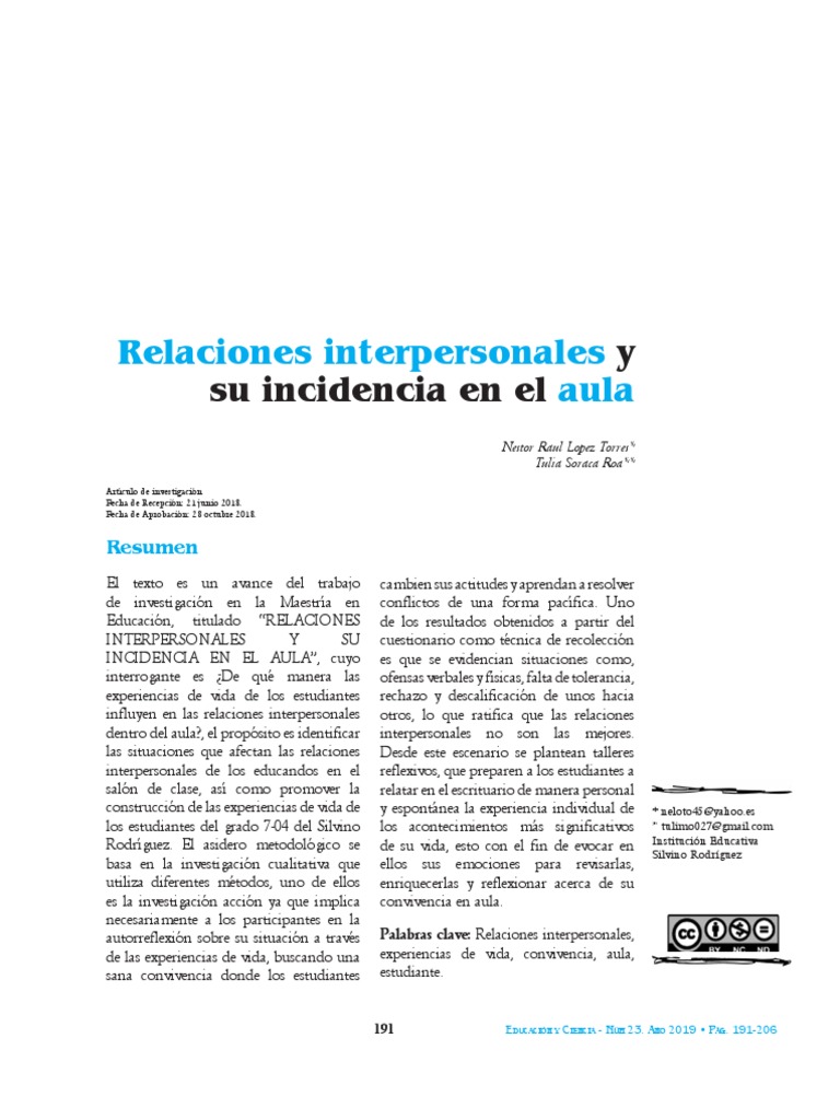 Impacto de relaciones interpersonales en aula | PDF | Aprendizaje ...