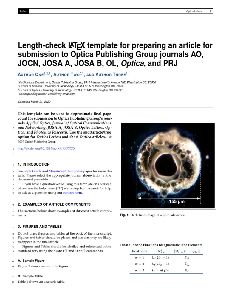 LengthCheck L TEX Template For Preparing An Article For Submission To