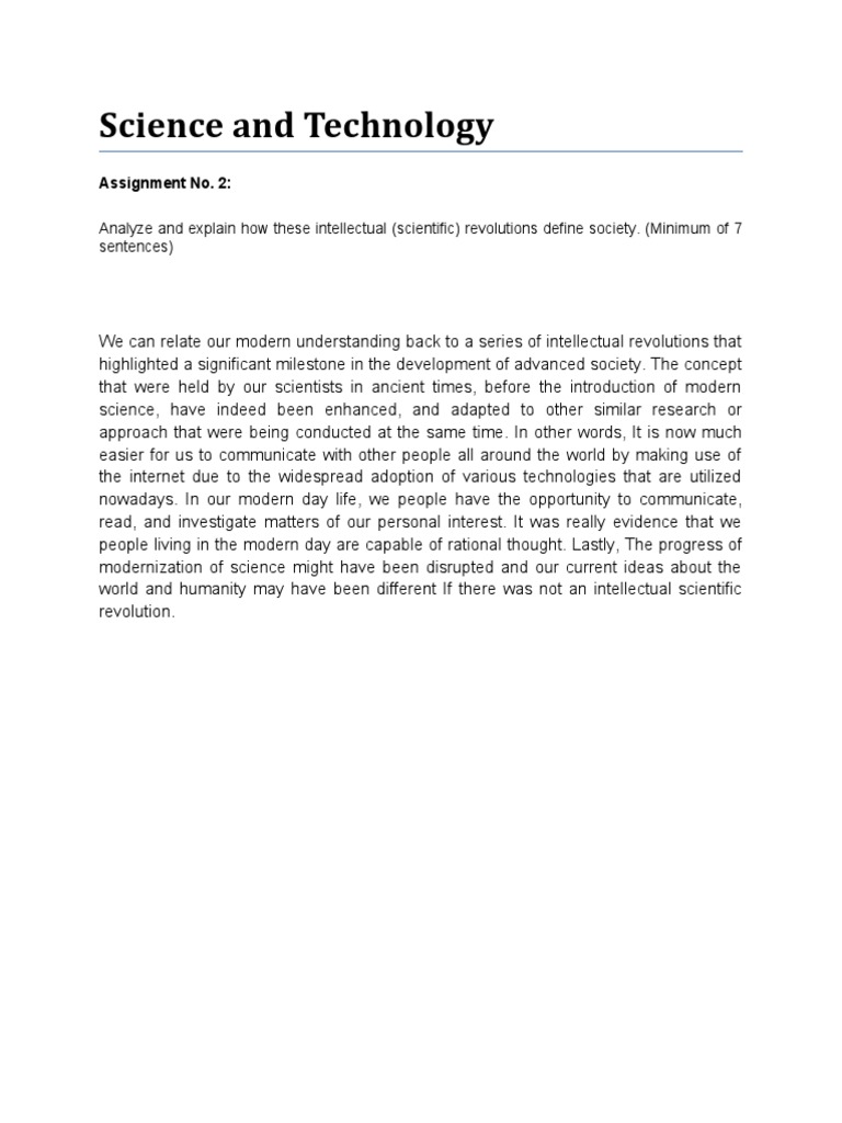 Science and Technology: Assignment No. 2 | PDF | Social Science