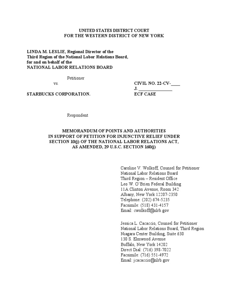 Nlrb V Starbucks Pdf Unfair Labor Practice Injunction