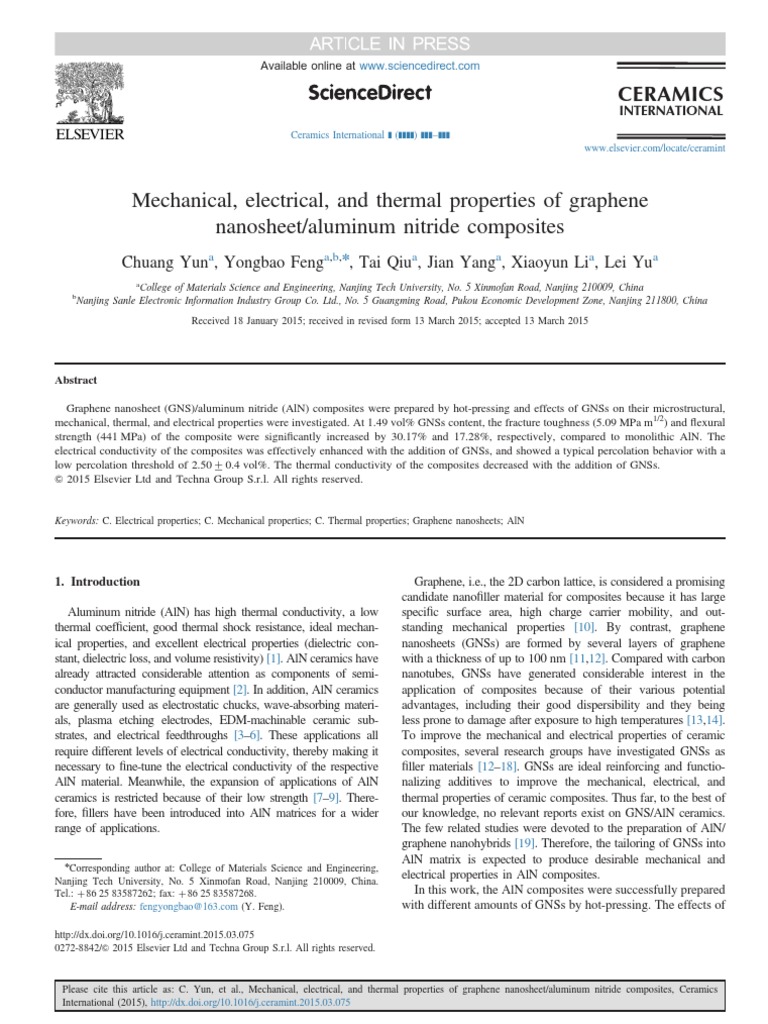 Mechanical, Electrical, and Thermal Properties of Graphene Nanosheet ...