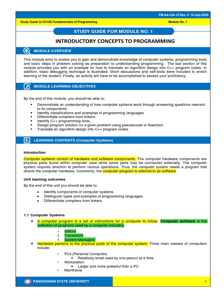 Fundamental of Programming Chapter 1 | PDF | Computer Data Storage ...