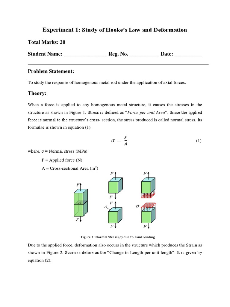Lab 1 - Study of Hooks Law and Deformation | PDF | Deformation ...