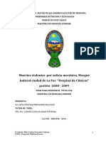 Muertes Violentas Por Asfixia Mecánica, Morgue Judicial Ciudad de La Paz "Hospital de Clínicas" Gestión 2008 - 2009