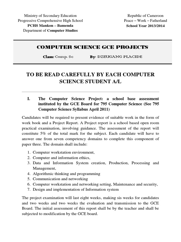 Computer Science Gce Projects Class Comp. SC By Dzeugang Placide