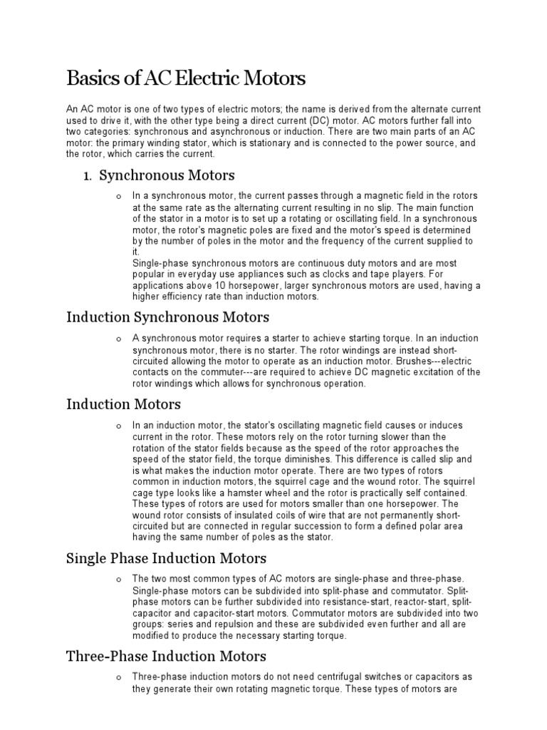 Basics of AC Electric Motors and Parts PDF Electric Motor Propulsion