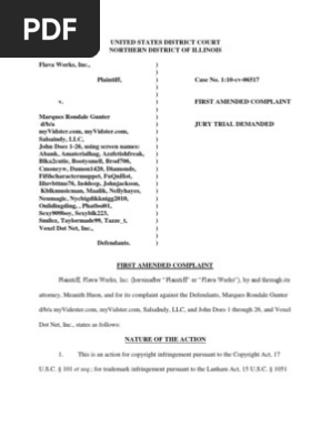 Flava Works vs. Myvidster.com, Marques Gunter, Salsa Indy, John Does 1-26, Voxel.net First Amended Complaint