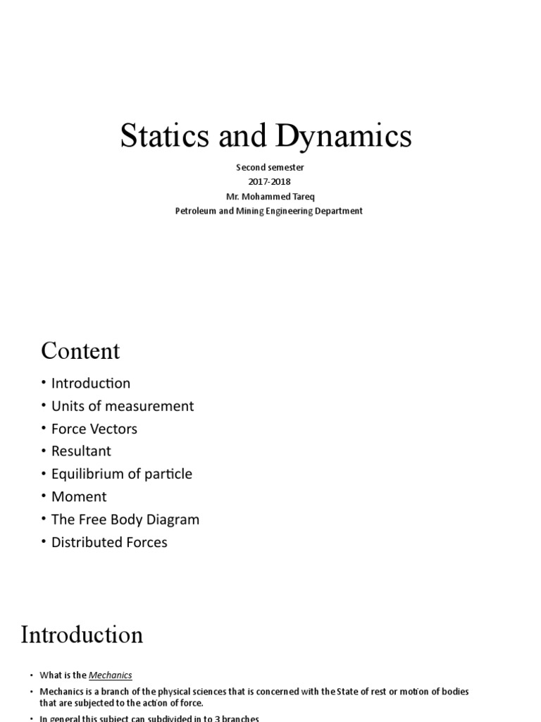 Statics and Dynamics Overview Guide | PDF | Torque | Force