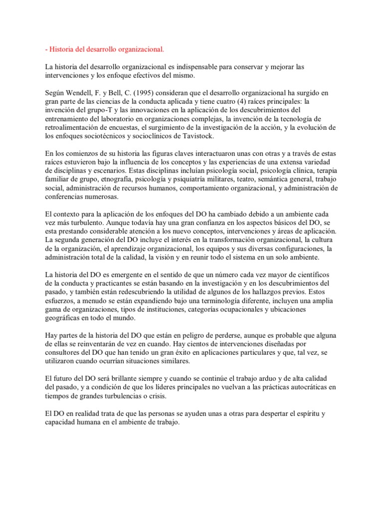Historia Del Desarrollo Organizacional | Descargar gratis PDF
