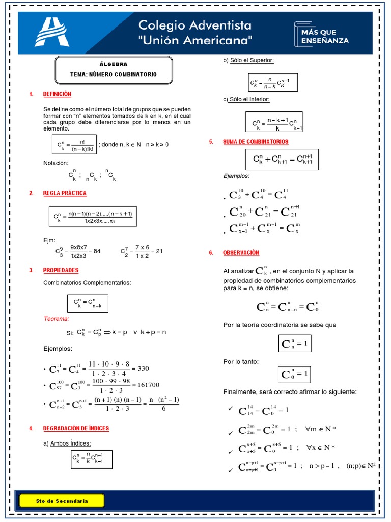 Combinatoria en 5to de Secundaria | PDF | Combinatoria | Objetos ...
