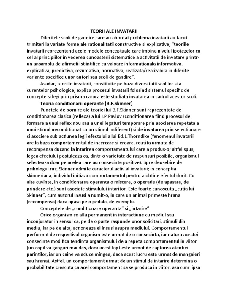 Teorii Ale Invatarii | PDF