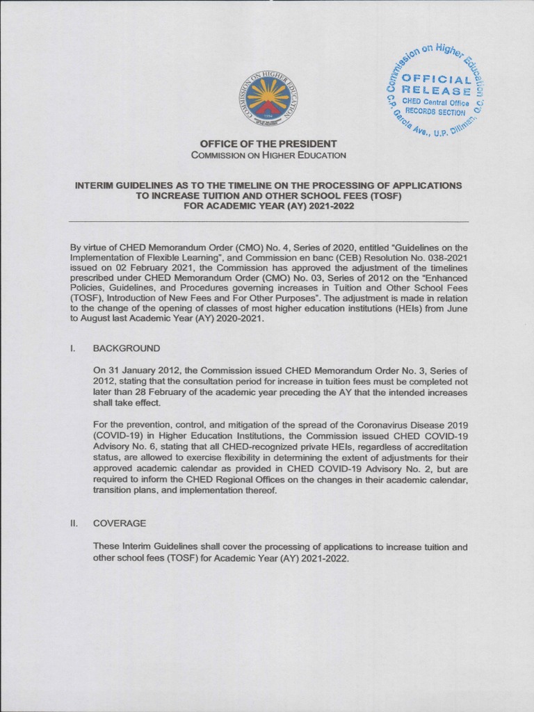 CHED Interim Guidelines As To The Timeline On The Processing of ...