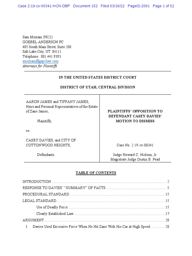 Pltf's Opposition To Casey Davies' Motion To Dismiss PDF Federal