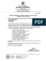Department of Education: Division Checking of School Forms of South Fatima DISTRICT FOR SY 2021-2022