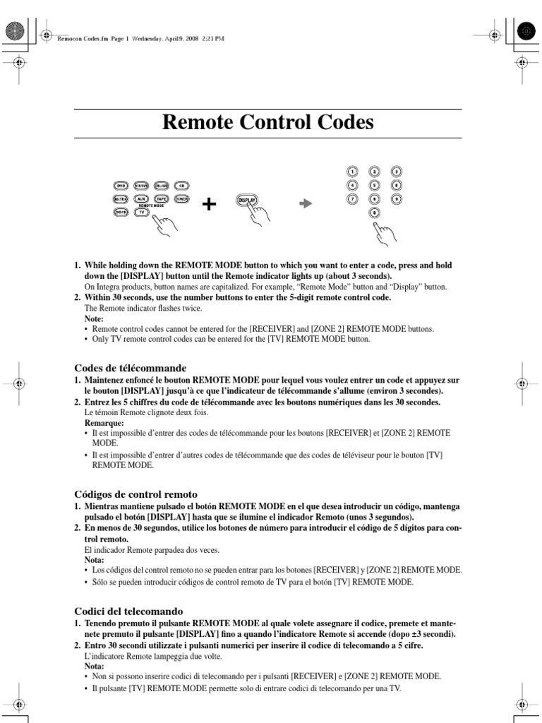 29344636A Remocon CodesA | PDF | Companies | Consumer Electronics