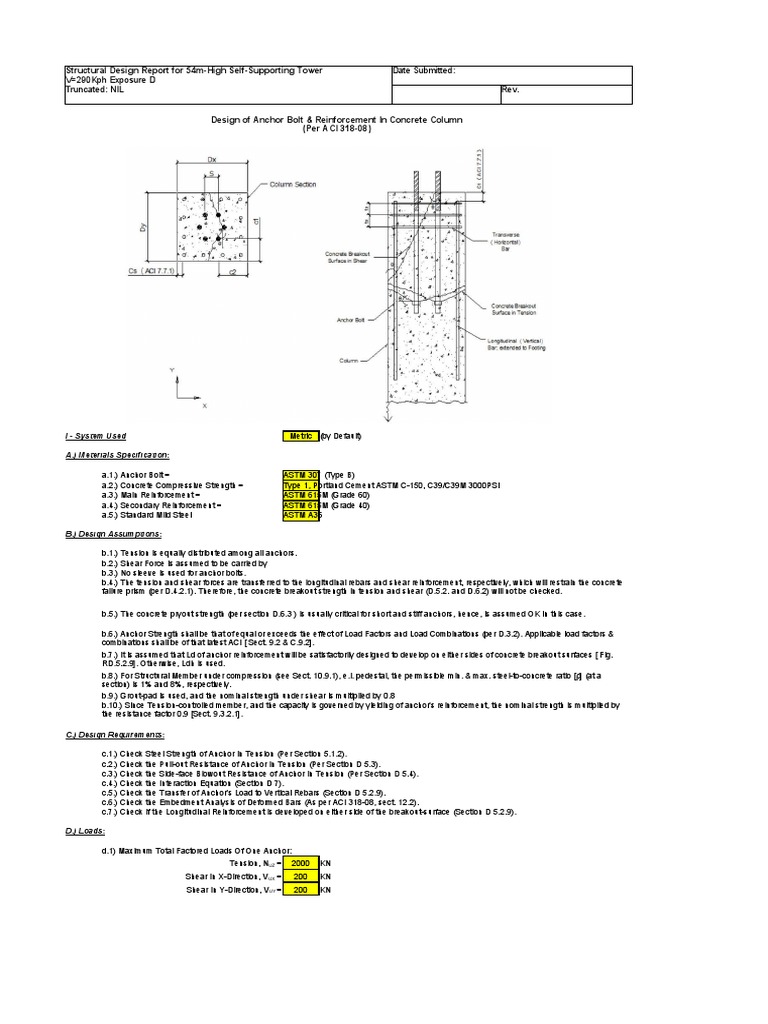 Anchor Bolt Design for Concrete Columns | PDF | Concrete | Screw