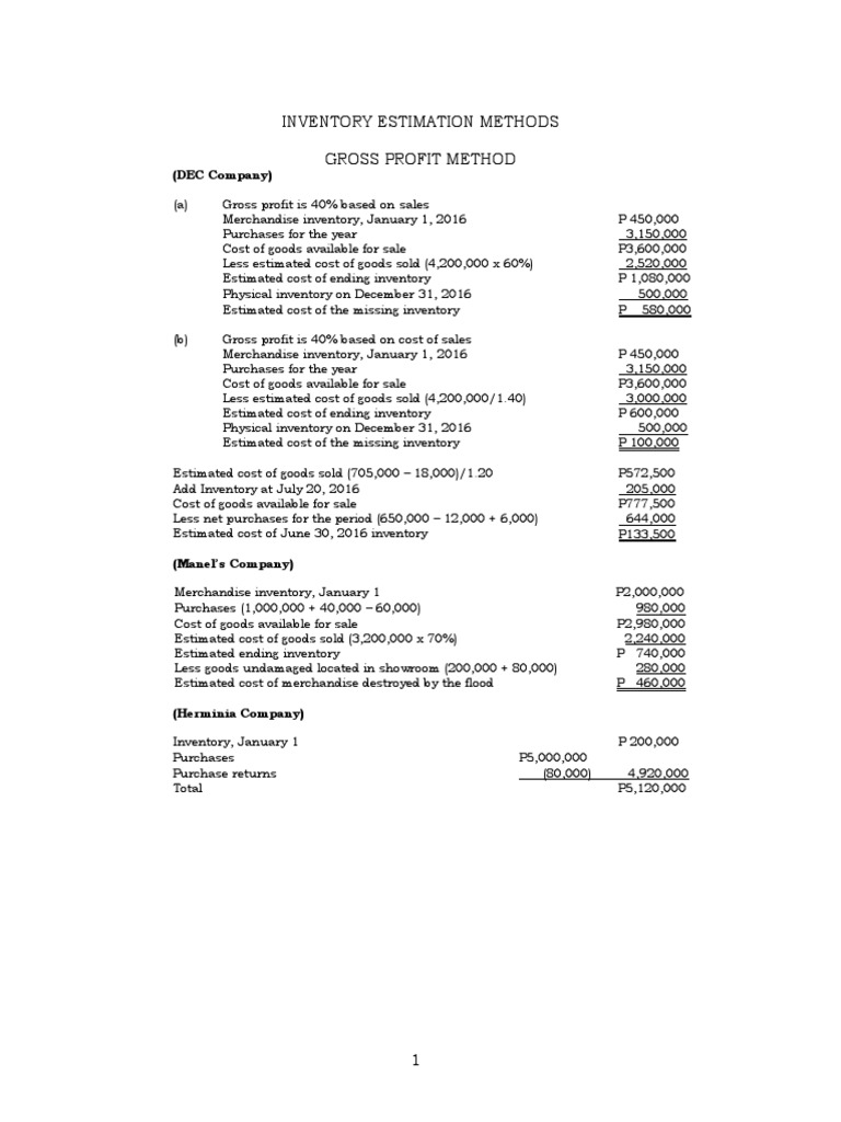 Retail Inventory Estimation Techniques | PDF | Cost Of Goods Sold ...