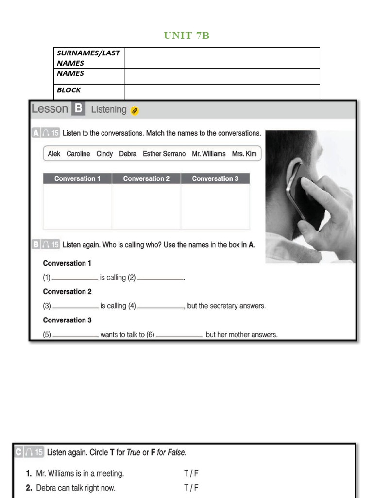 Workbook Unit 7 Lesson B | PDF