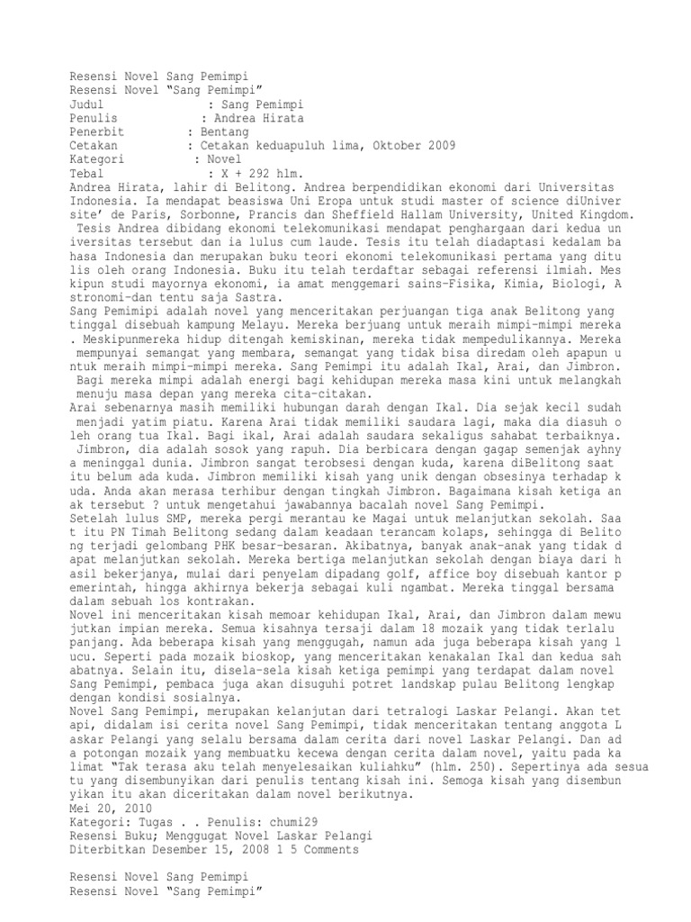 Resensi Novel Sang Pemimpi