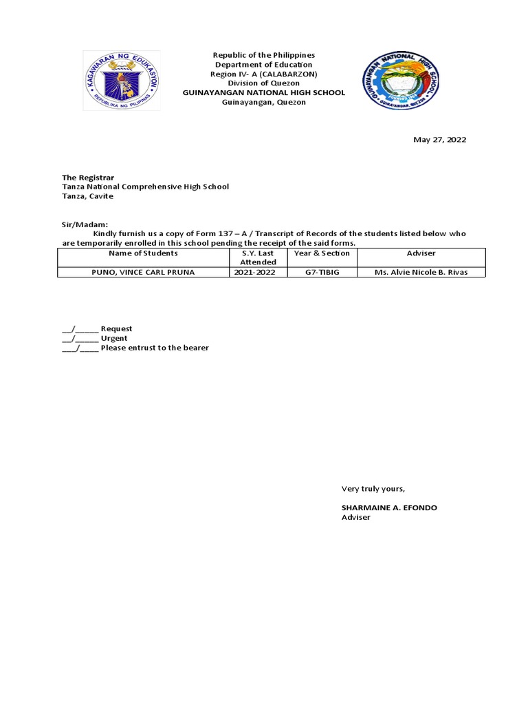 Request form 137 a pdf