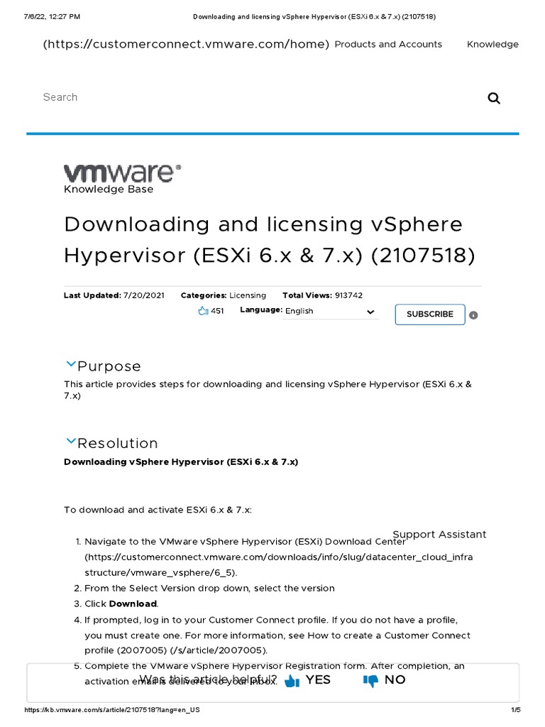 Downloading and Licensing Vsphere Hypervisor | PDF | Computer ...