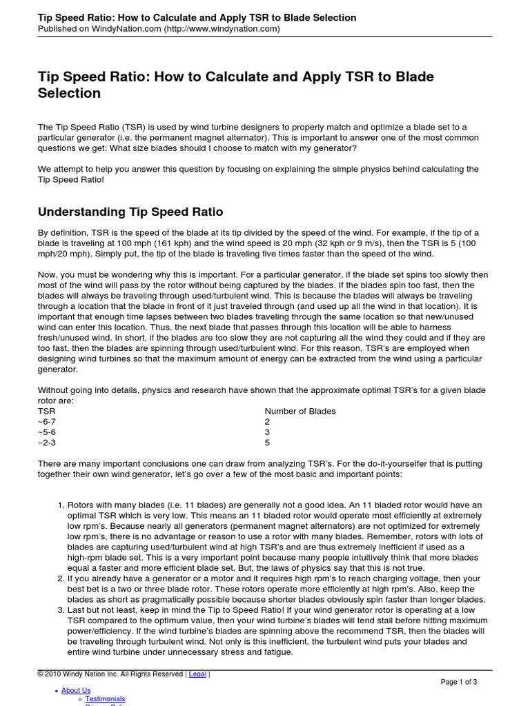 Tip Speed Ratio How To Calculate and Apply TSR To Blade Selection