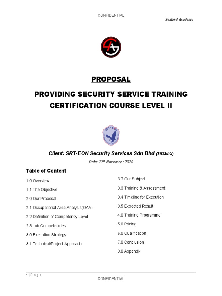 Proposal Providing Security Service Training Certification Course Level