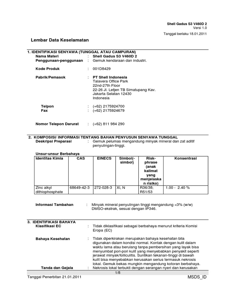 MSDS Shell Gadus S3 V460D - ID | PDF