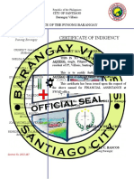 Certificate of Indigency: Office of The Punong Barangay