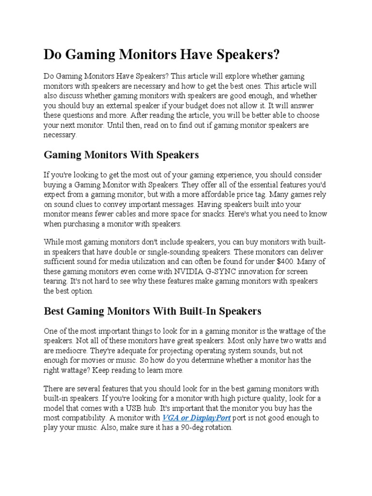Do Gaming Monitors Have Speakers Download Free PDF Loudspeaker Usb