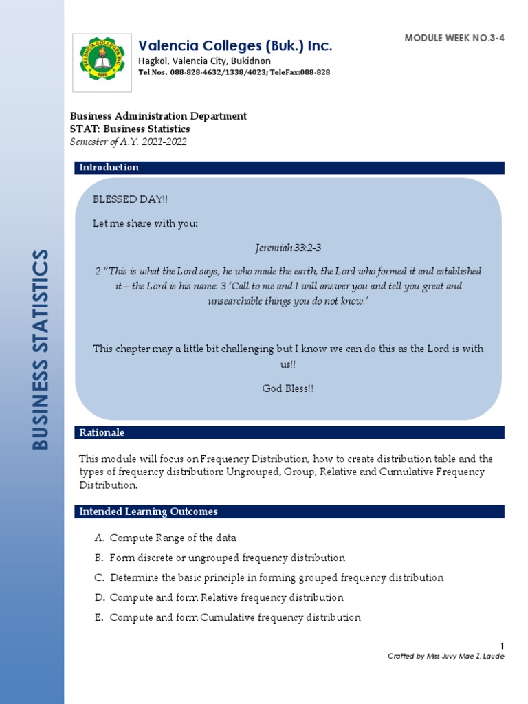 Frequency Distribution in Business Stats | PDF | Probability ...