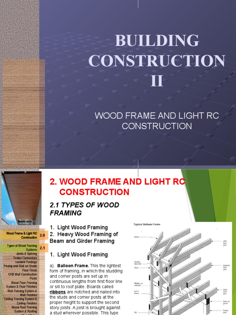 Building Construction II: Wood Frame and Light RC Construction | PDF ...