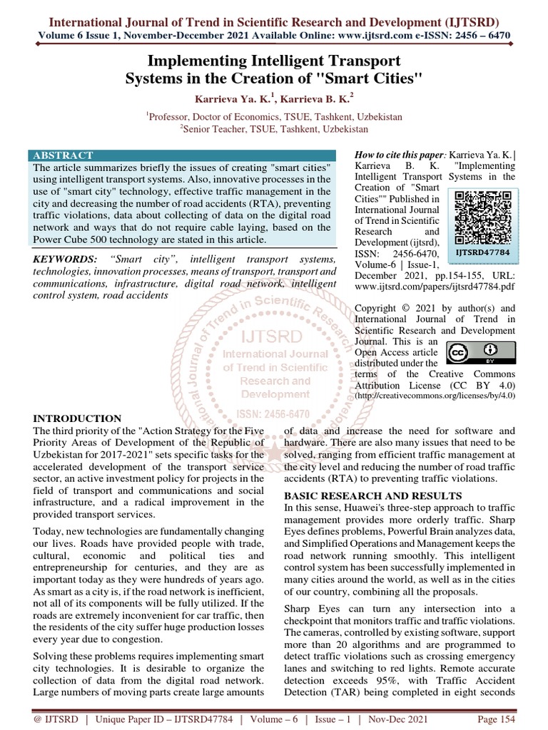 Implementing Intelligent Transport Systems in The Creation of Smart ...
