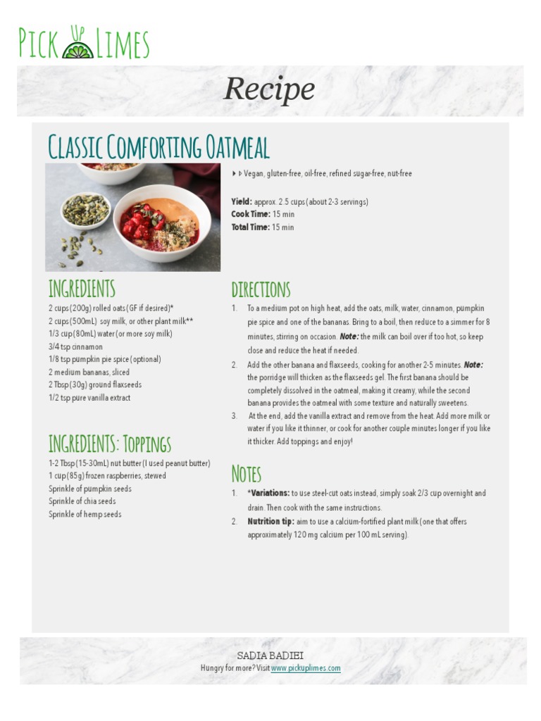 Pick Up Limes Classic Comforting Oatmeal PDF Oatmeal Food