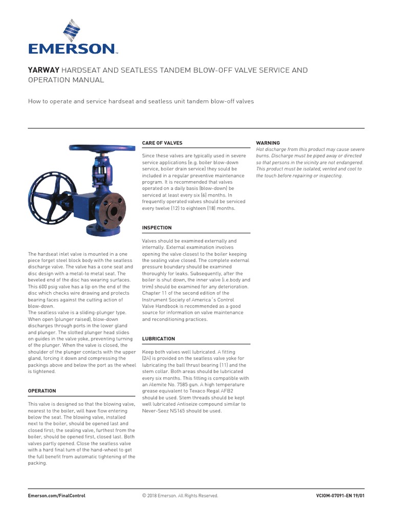 Yarway Blow Off Valves Operation Manual PDF Valve Machines