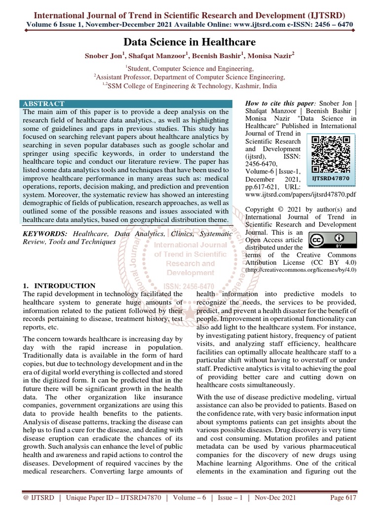 Data Science in Healthcare | PDF | Analytics | Health Care