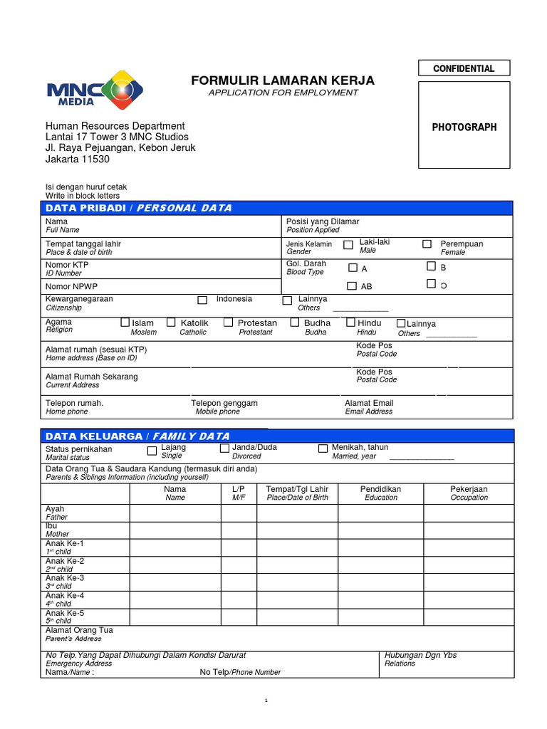 Formulir Lamaran Kerja MNC Group | PDF