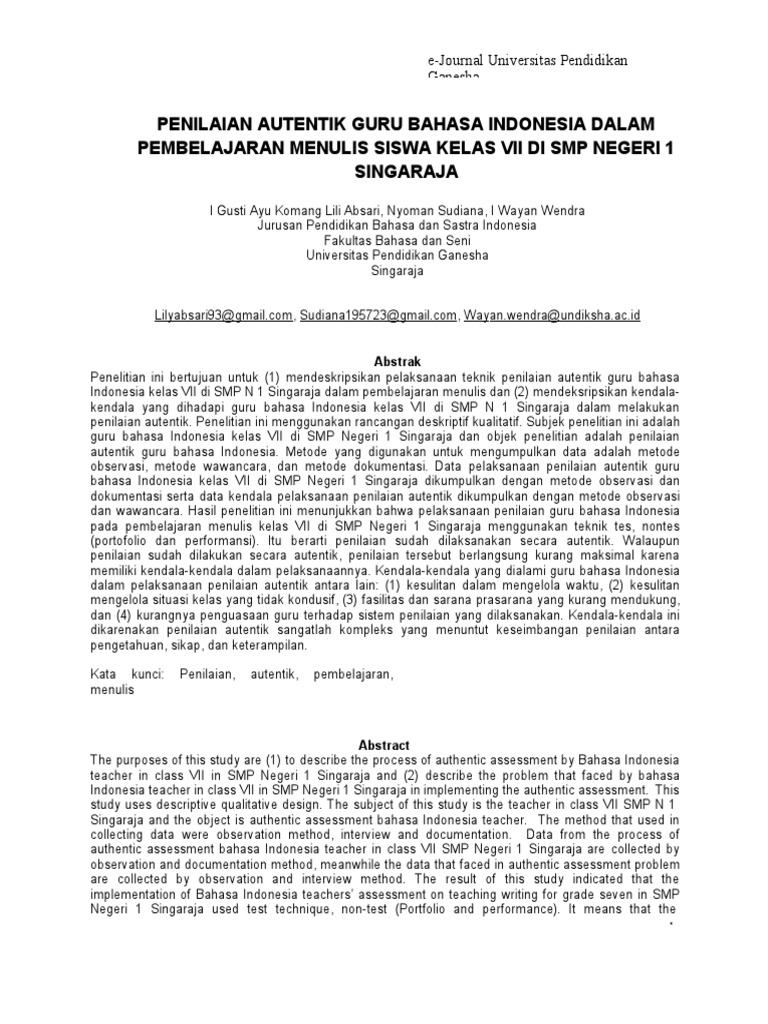 Penilaian Autentik Menulis Kelas VII | PDF