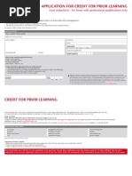 Credit for Prior Learning Cost Reduction Professional Qualifications Application Form