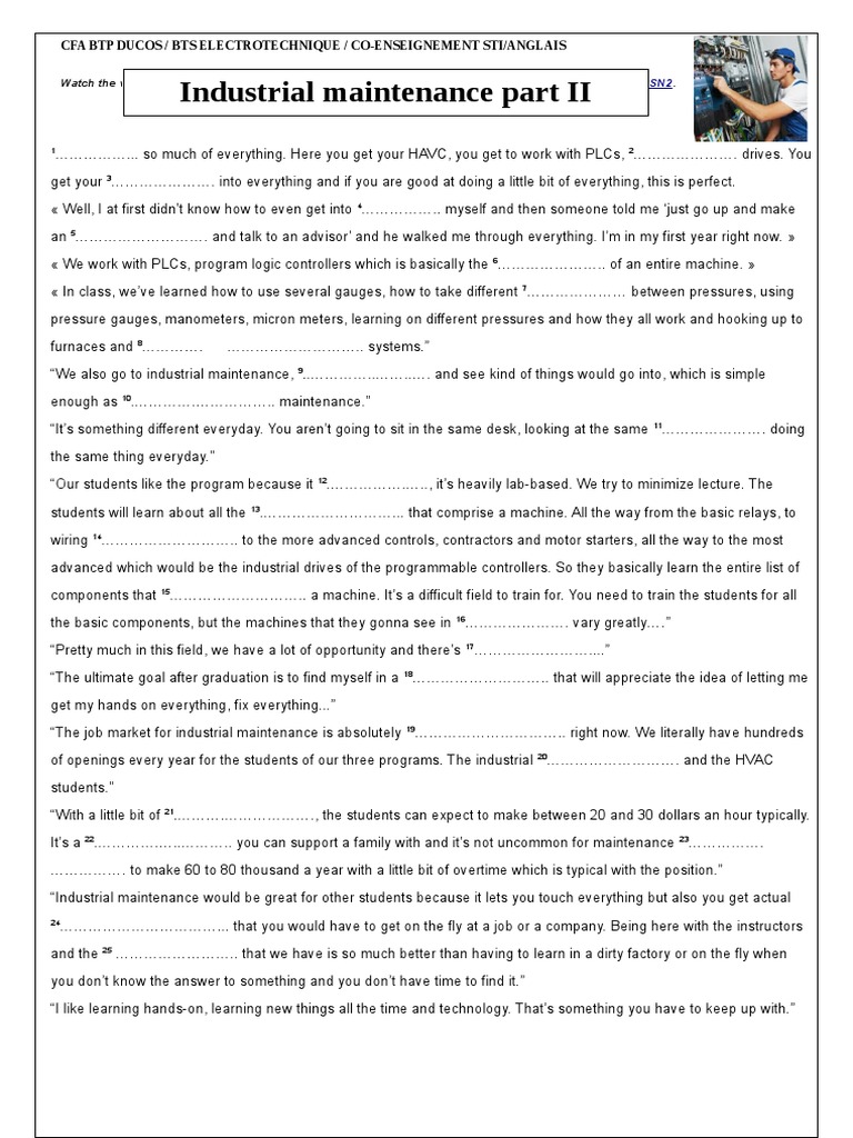 Industrial Maintenance Part II Oral Comprehension PDF