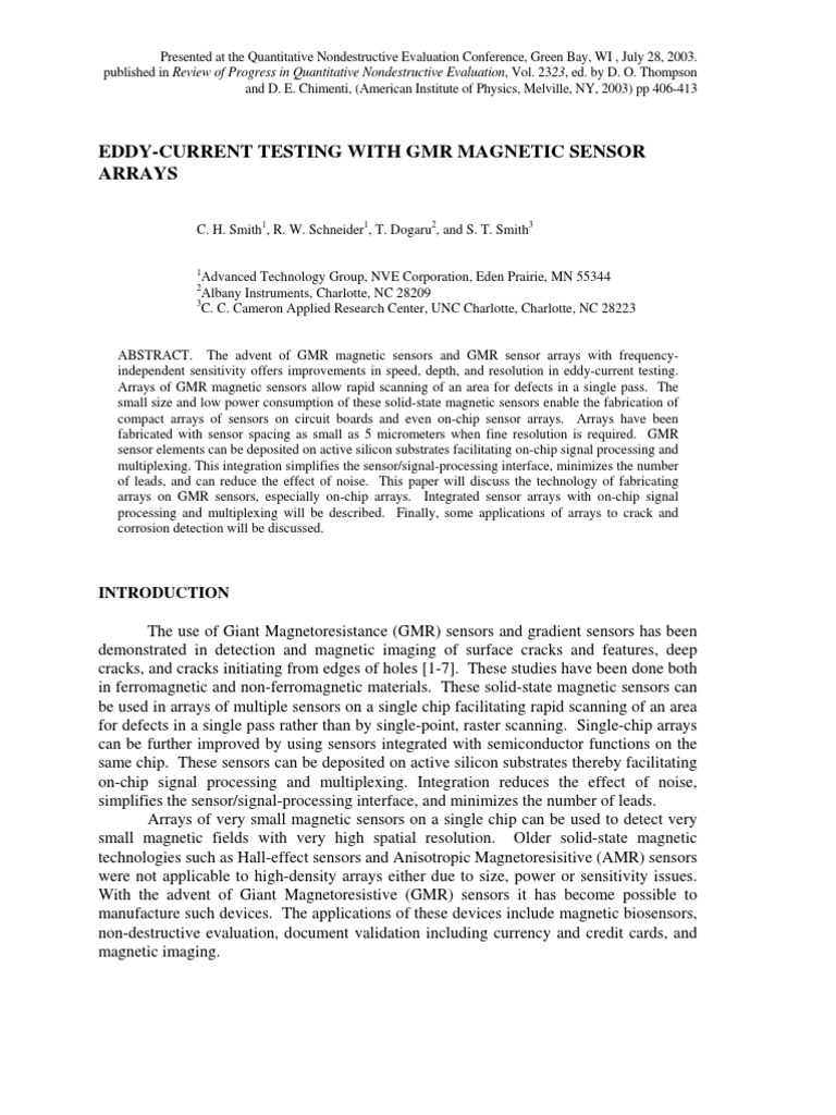 GMR Sensors in Eddy-Current Testing | PDF | Science & Mathematics